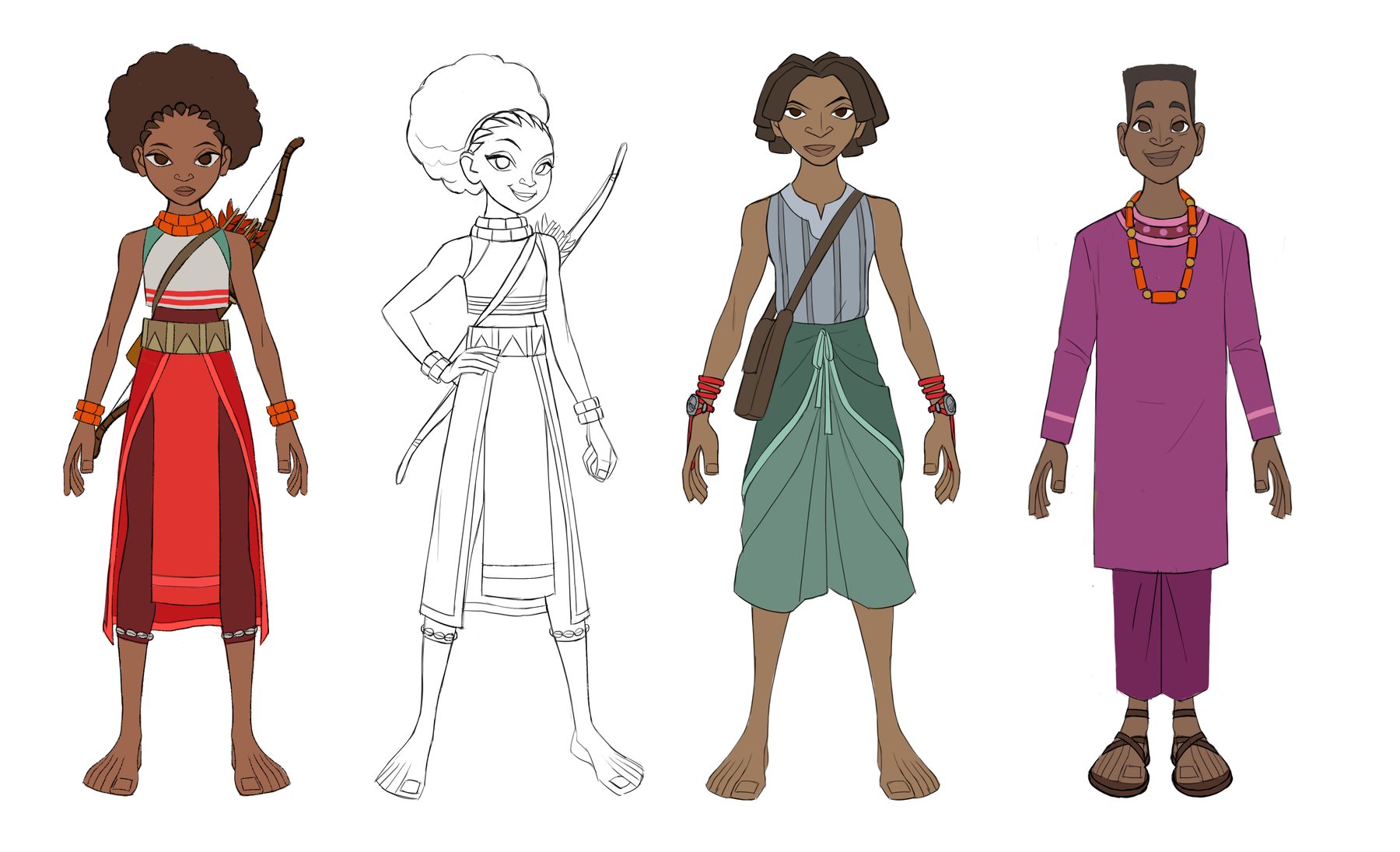 A second pass on the same three characters, colour beside line.